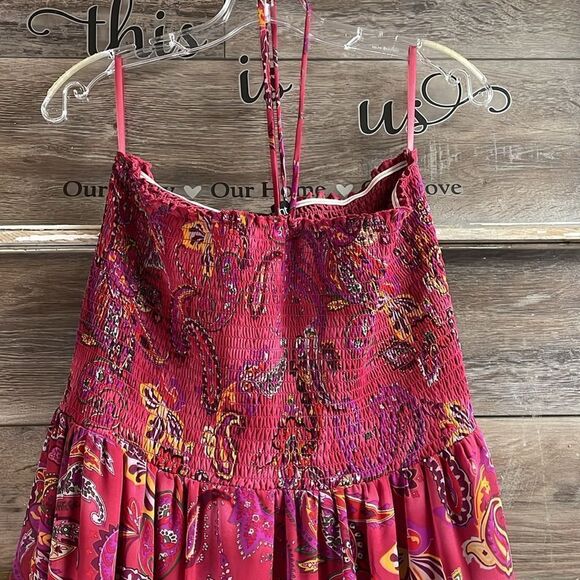 LANE BRYANT Ladies Floral Paisley Print Smocked Halter Style Maxi Dress Size 14 - Picture 4 of 10